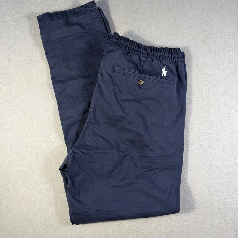 Polo Ralph Lauren Mens Slim Taper Fit Navy Blue Elastic Waist Chino Pants Large